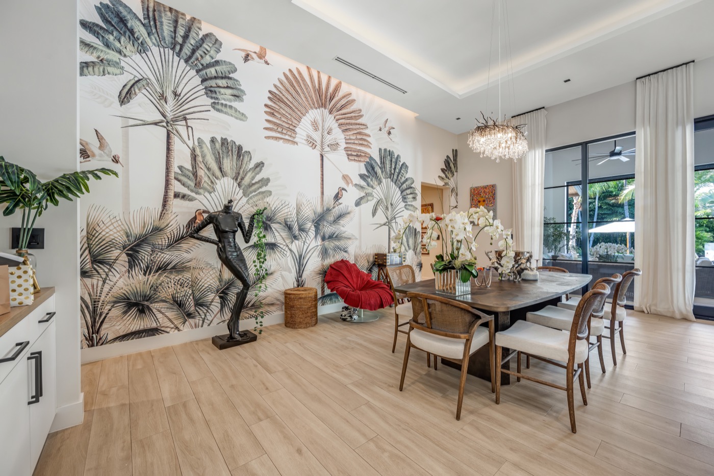 Custom dining room with designer feature wall, Miami-Dade Residence